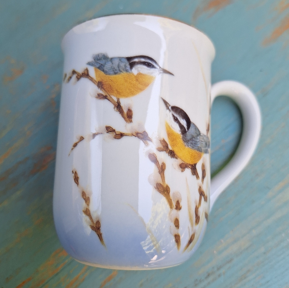 Bird Mug Otagiri Japan Coffee Cup Teacup Pretty Cute Birds Porcelain Gold Leaf - Picture 9 of 16